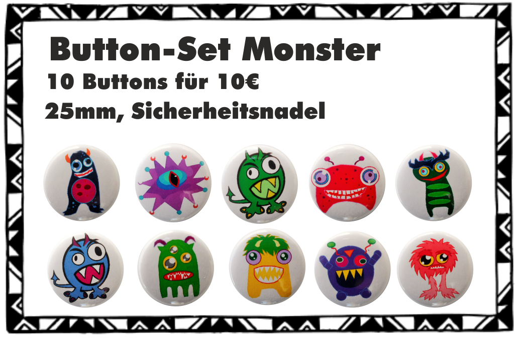 Button-Set*** Monster-Buttons 10 Stück - zum Schließen ins Bild klicken